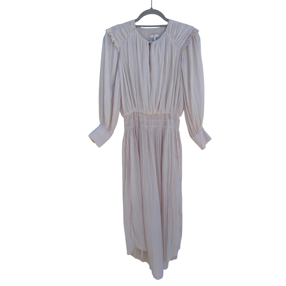 Joie Womens Dress Long Sleeve Pleated Smocked Waist Champagne Midi XS‎